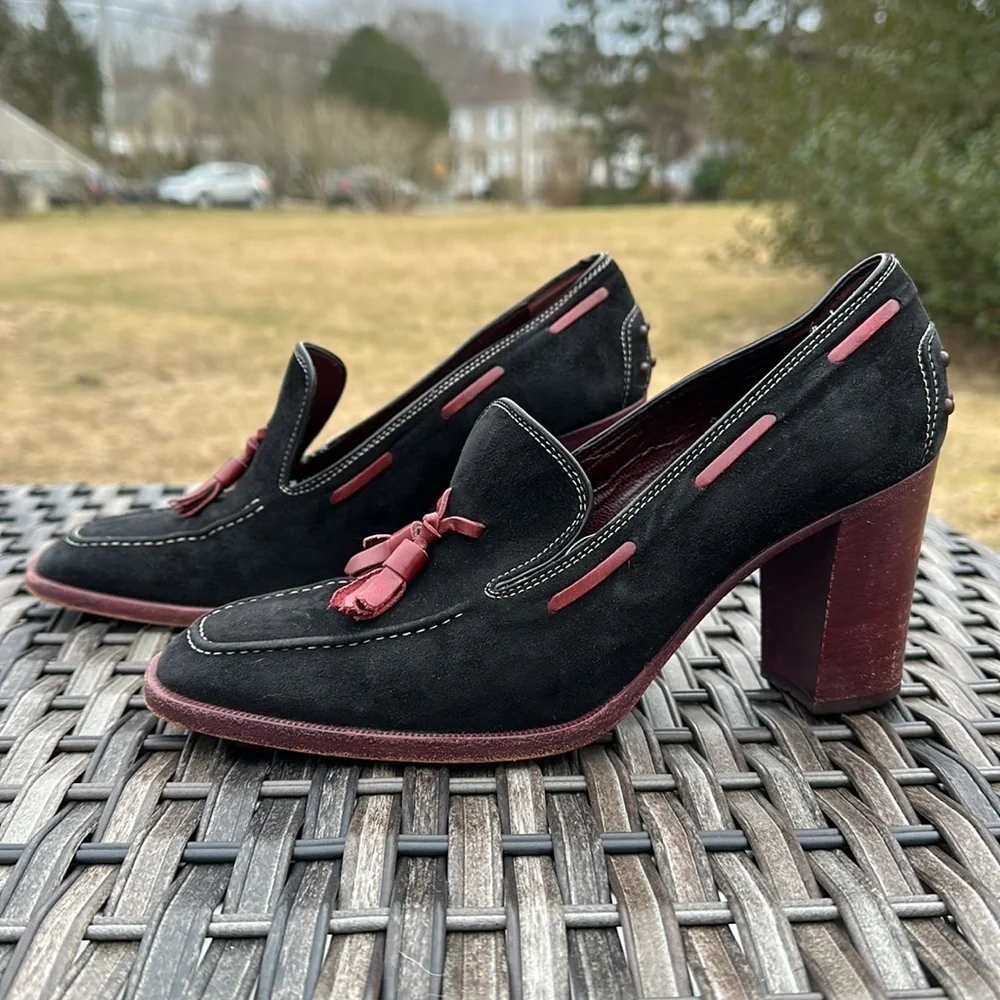TOD’S Kiltie Tassel Black Suede Loafer Pumps